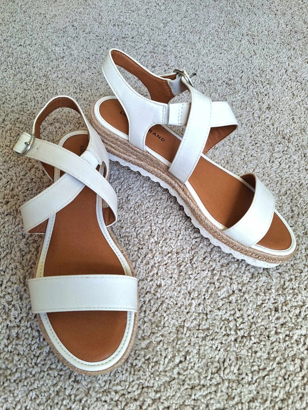 Lucky Brand Women's White Trianna Cross Strap Espadrille Wedge Sandals Size 7.5